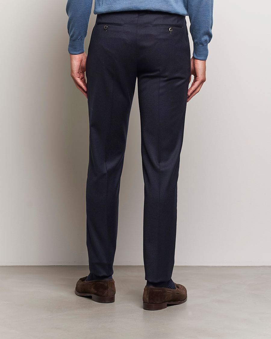 Mies | Housut | PT01 | Slim Fit Pleated Flannel Trousers Navy