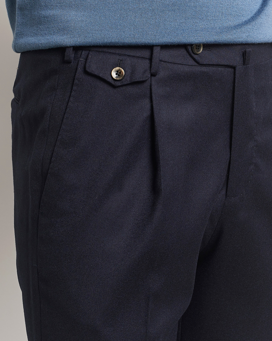 Mies | Housut | PT01 | Slim Fit Pleated Flannel Trousers Navy
