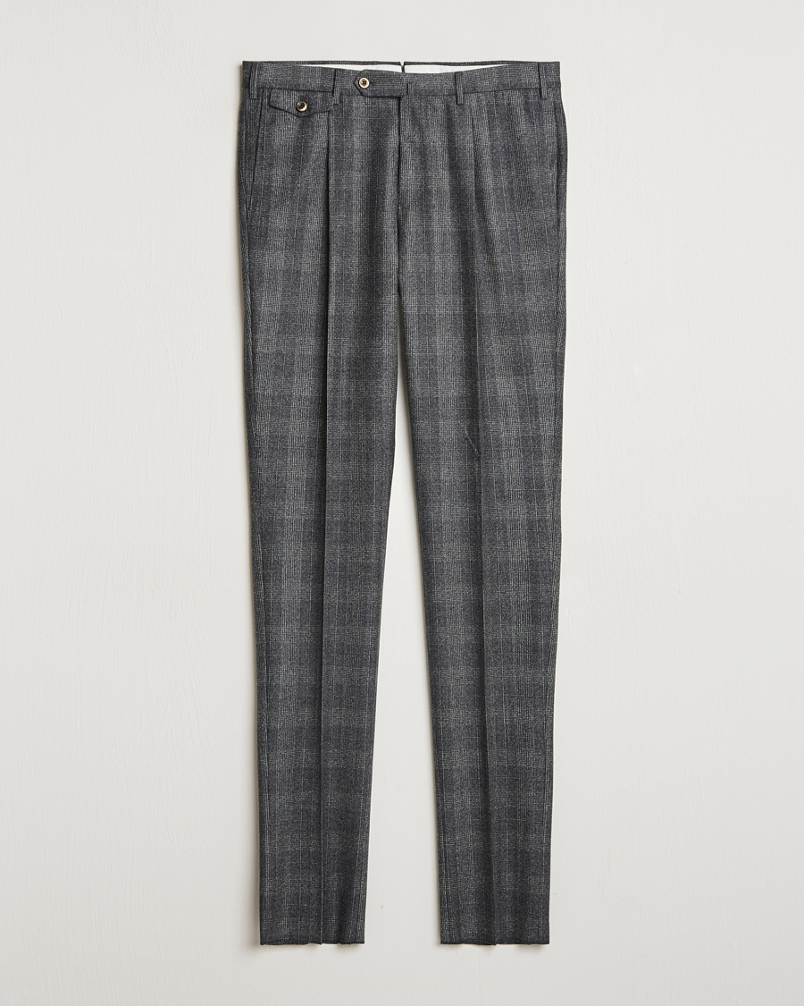 Mies | Housut | PT01 | Slim Fit Pleated Checked Flannel Trousers Grey
