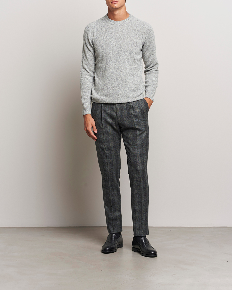 Mies | Housut | PT01 | Slim Fit Pleated Checked Flannel Trousers Grey