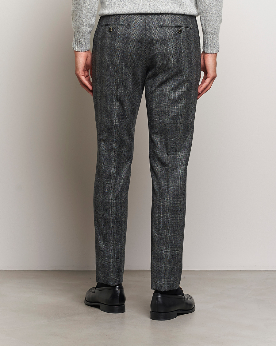 Mies | Housut | PT01 | Slim Fit Pleated Checked Flannel Trousers Grey