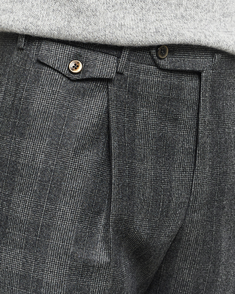 Mies | Housut | PT01 | Slim Fit Pleated Checked Flannel Trousers Grey