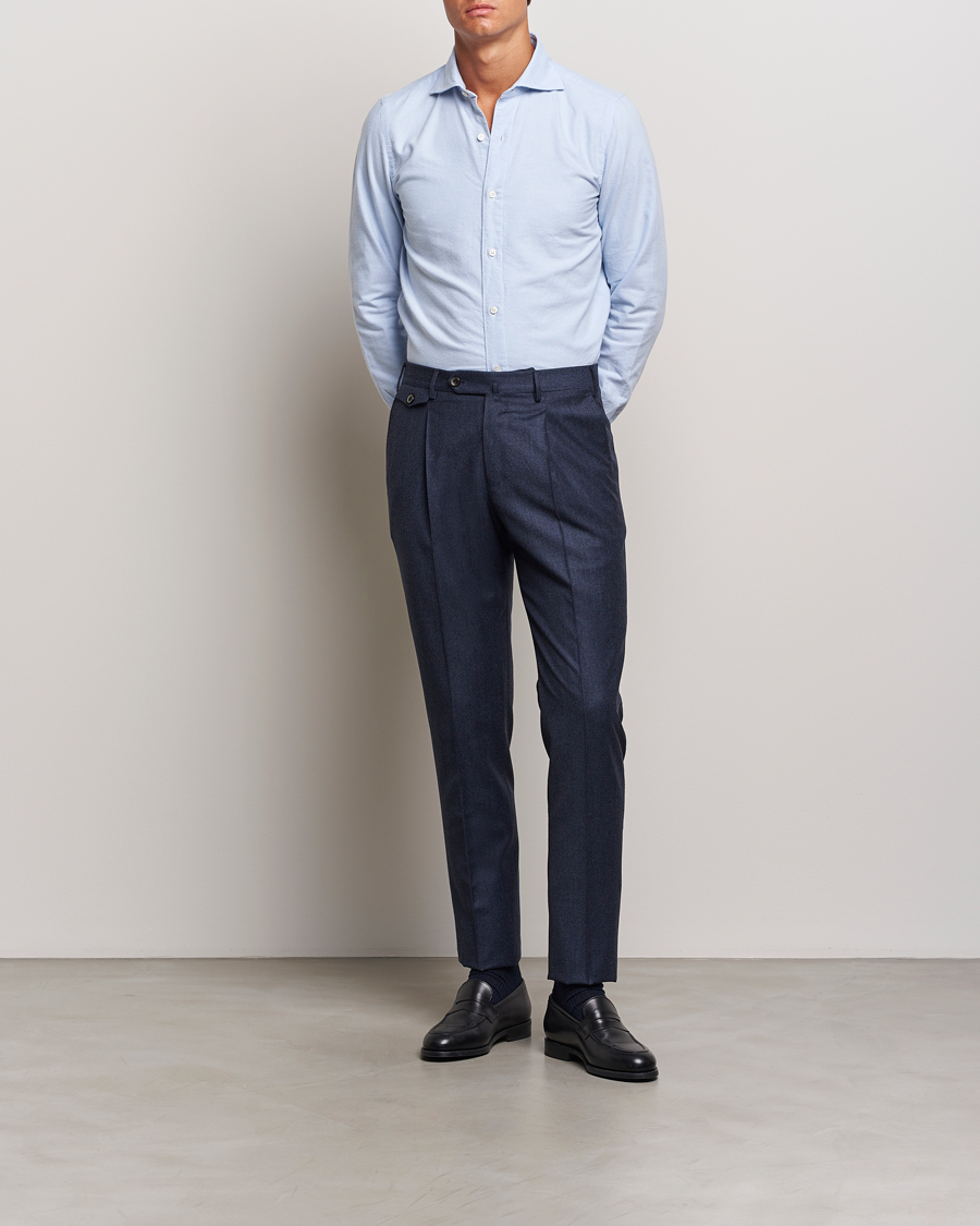 Mies | Housut | PT01 | Slim Fit Pleated Houndstooth Flannel Trousers Navy