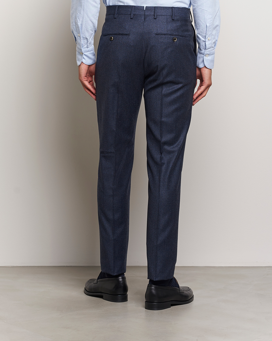 Mies | Housut | PT01 | Slim Fit Pleated Houndstooth Flannel Trousers Navy