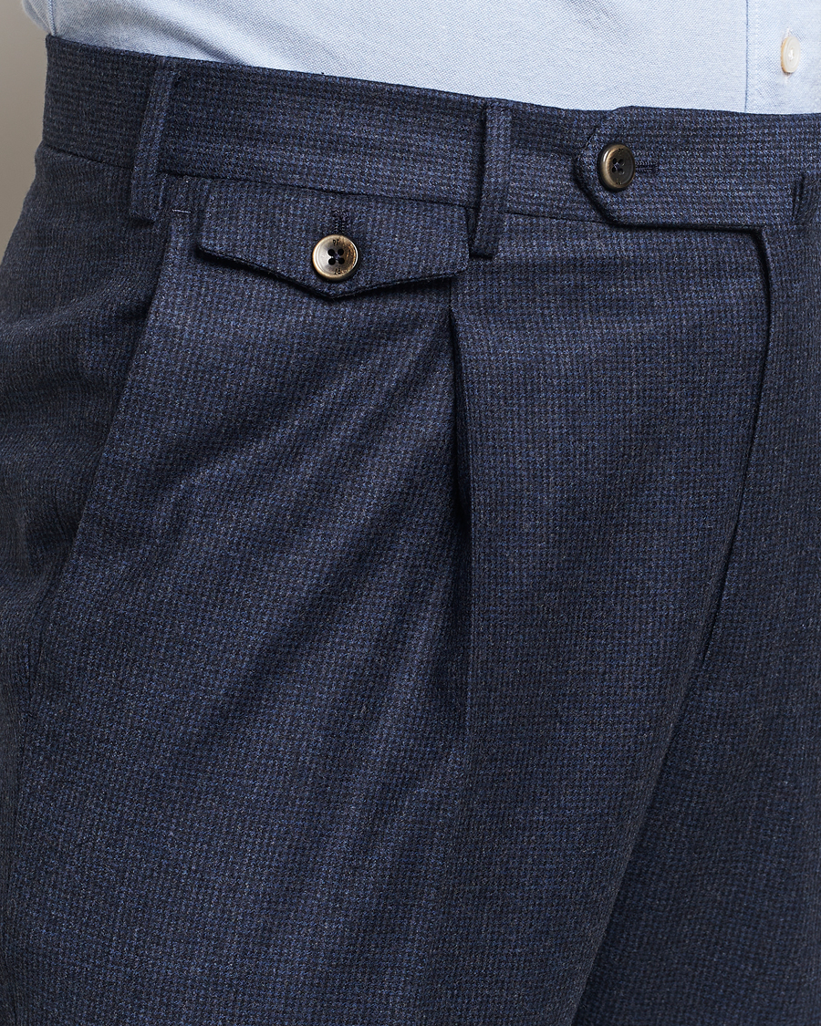 Mies | Housut | PT01 | Slim Fit Pleated Houndstooth Flannel Trousers Navy