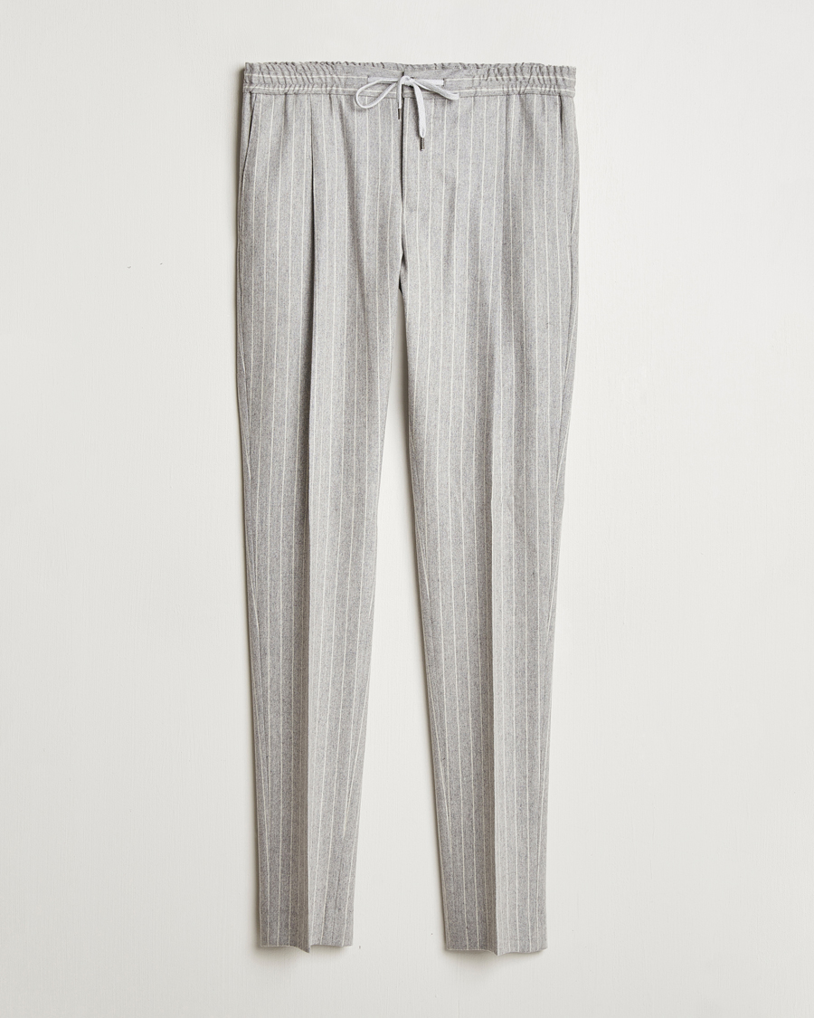 Mies | Housut | PT01 | Slim Fit Wool/Cashmere Drawstring Trousers Light Grey