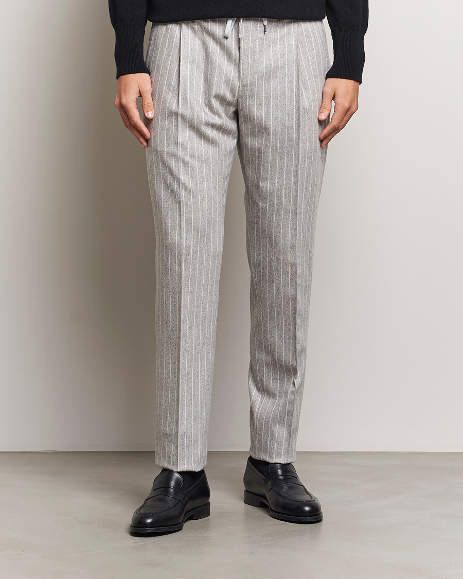 Mies | Housut | PT01 | Slim Fit Wool/Cashmere Drawstring Trousers Light Grey