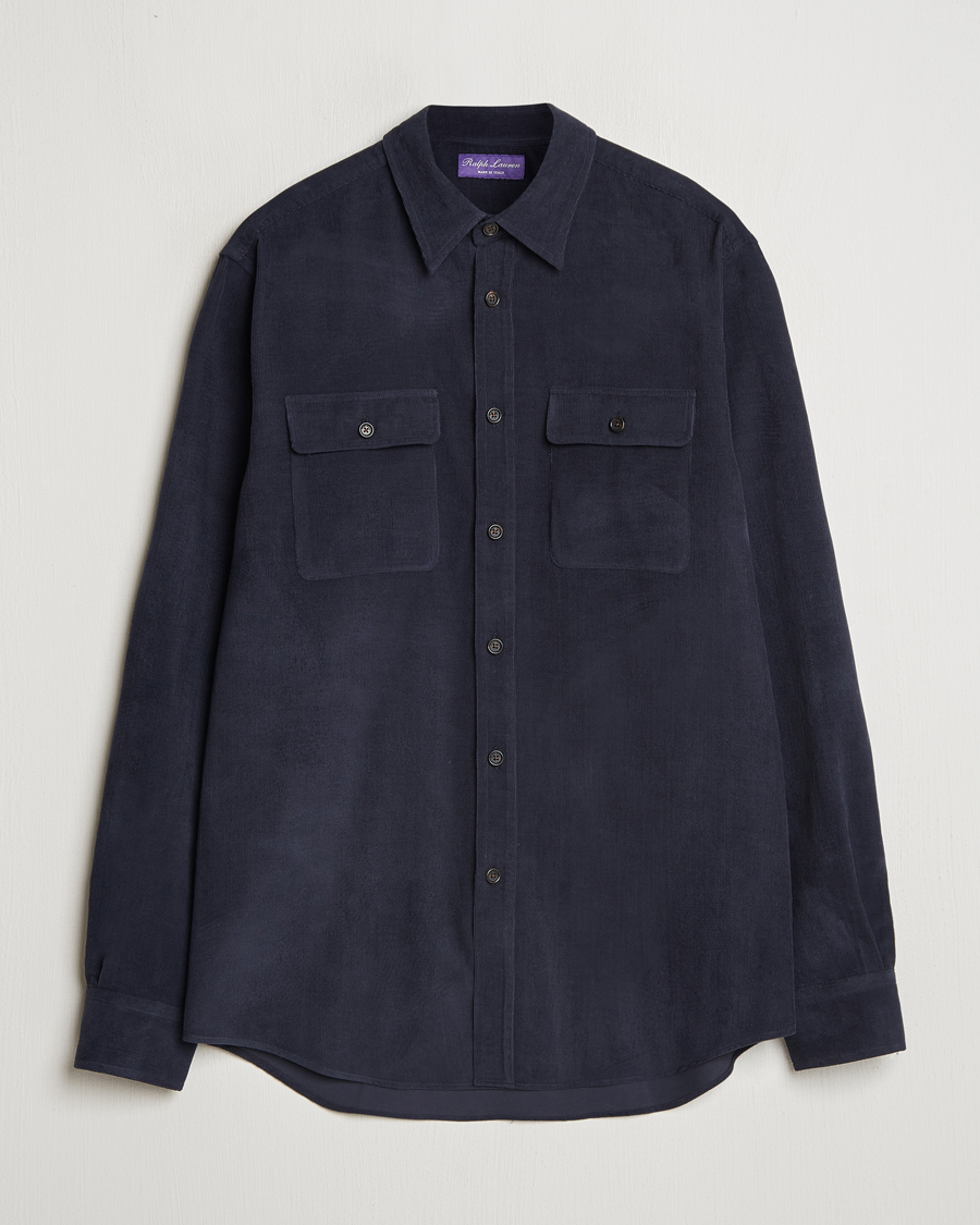 Mies | Kauluspaidat | Ralph Lauren Purple Label | Cotton/Cashmere Corduroy Overshirt Navy