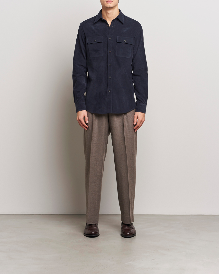 Mies | Kauluspaidat | Ralph Lauren Purple Label | Cotton/Cashmere Corduroy Overshirt Navy