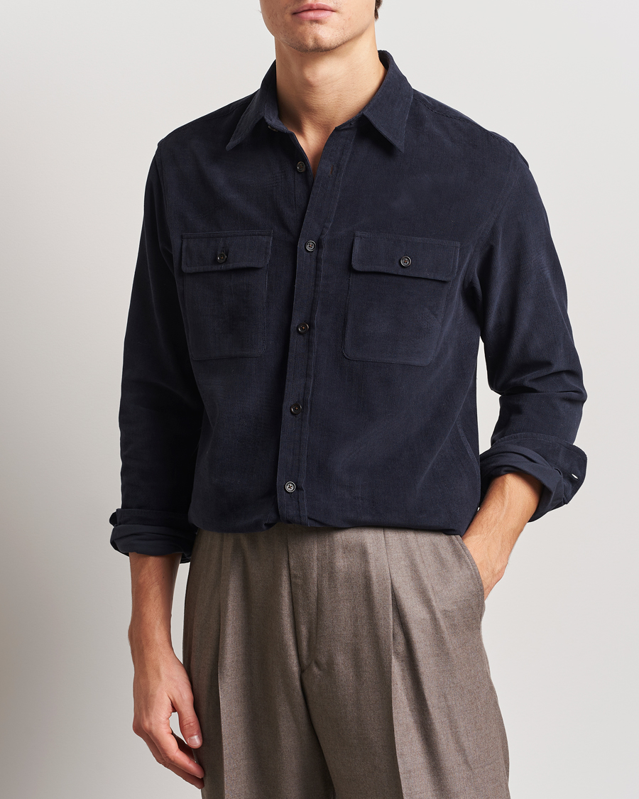 Mies | Kauluspaidat | Ralph Lauren Purple Label | Cotton/Cashmere Corduroy Overshirt Navy