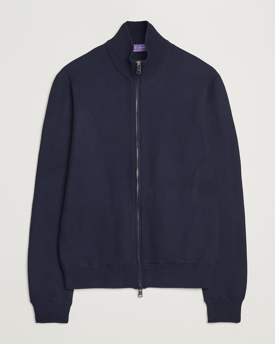 Mies | Puserot | Ralph Lauren Purple Label | Cotton/Silk Full Zip Sweater Navy