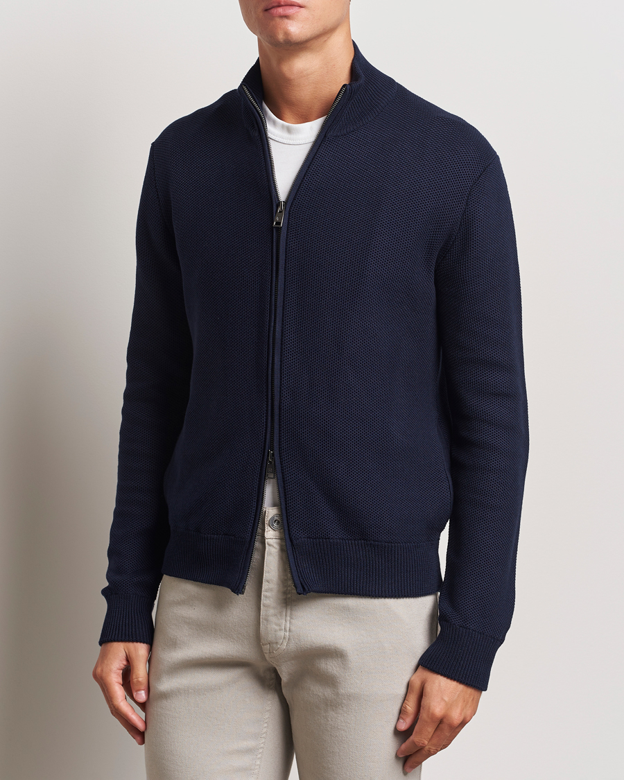 Mies | Puserot | Ralph Lauren Purple Label | Cotton/Silk Full Zip Sweater Navy