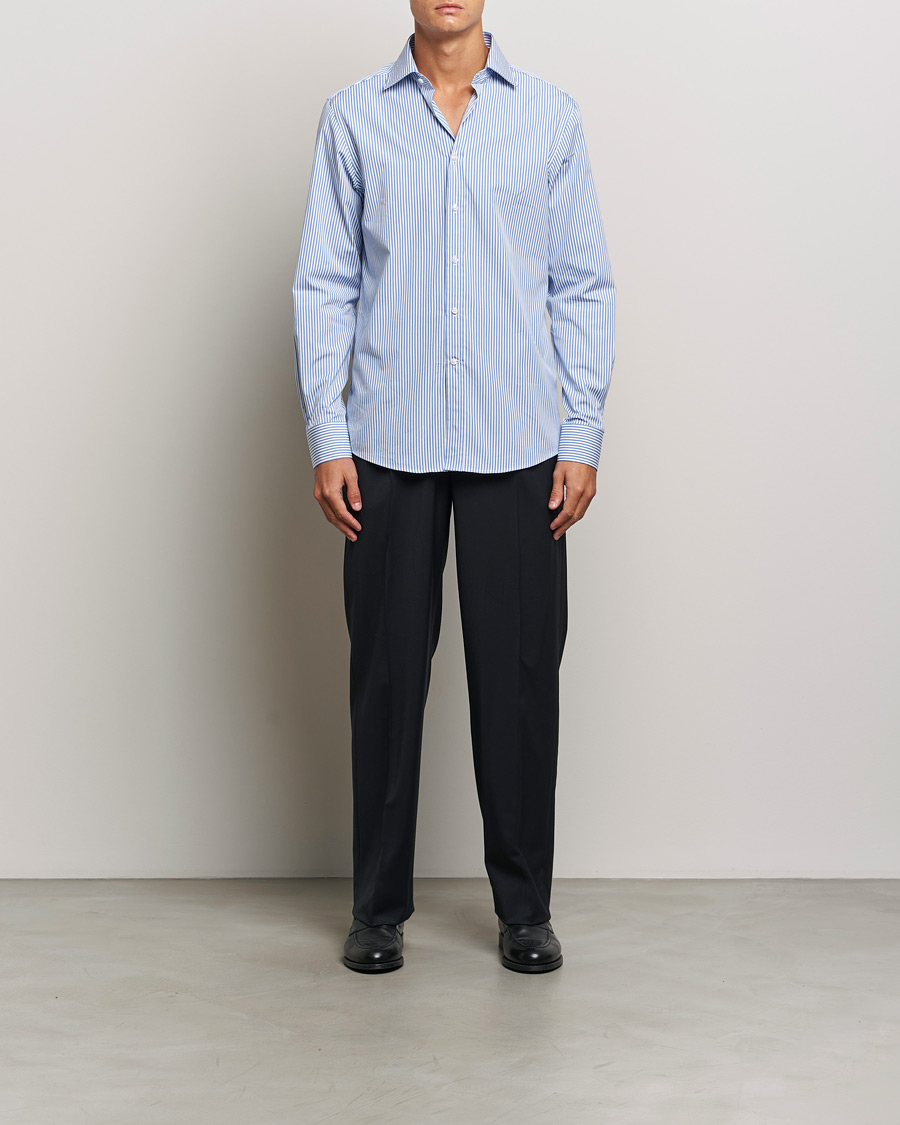 Mies | Kauluspaidat | Ralph Lauren Purple Label | Pop Stripe Cotton Shirt Light Blue