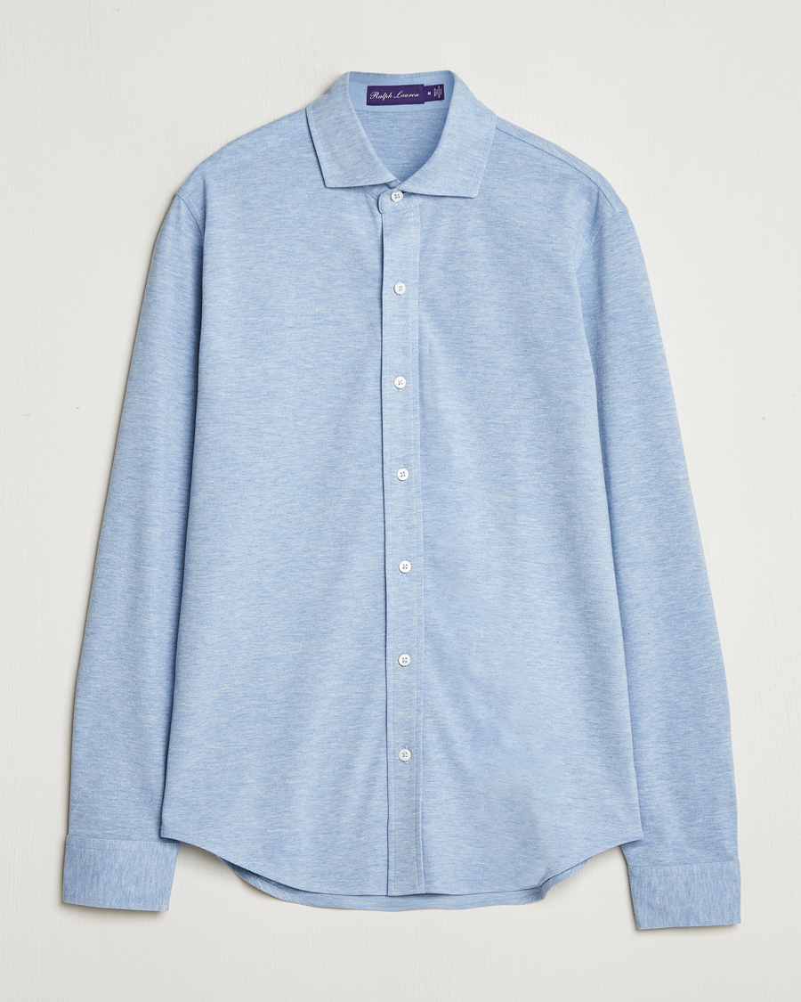 Mies | Kauluspaidat | Ralph Lauren Purple Label | Cotton Piquet Shirt Light Blue