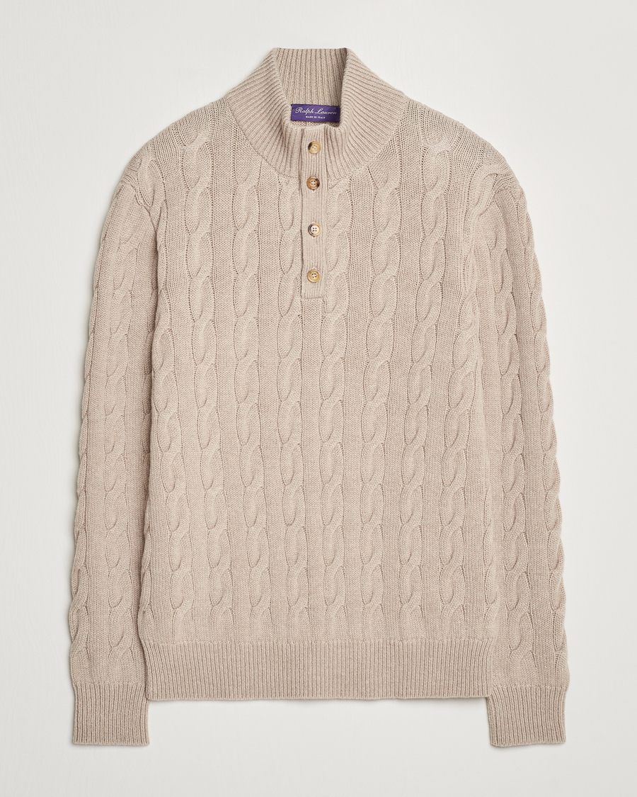 Mies | Puserot | Ralph Lauren Purple Label | Cashmere Cable Half Zip Beige