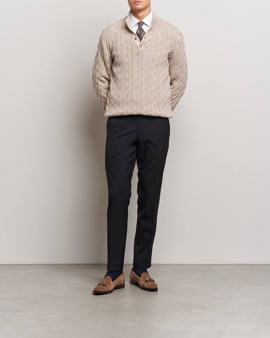 Mies | Puserot | Ralph Lauren Purple Label | Cashmere Cable Half Zip Beige