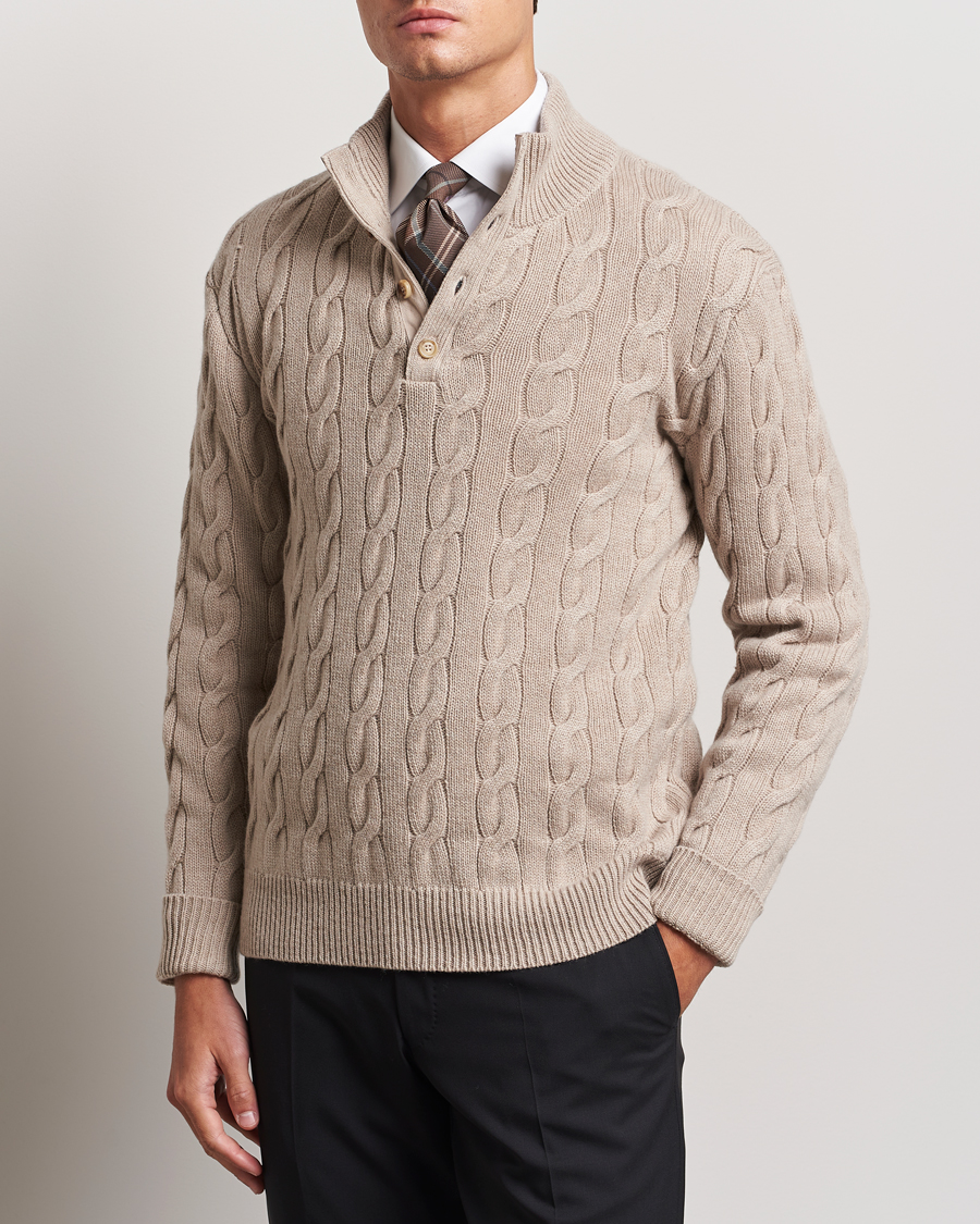 Mies | Puserot | Ralph Lauren Purple Label | Cashmere Cable Half Zip Beige
