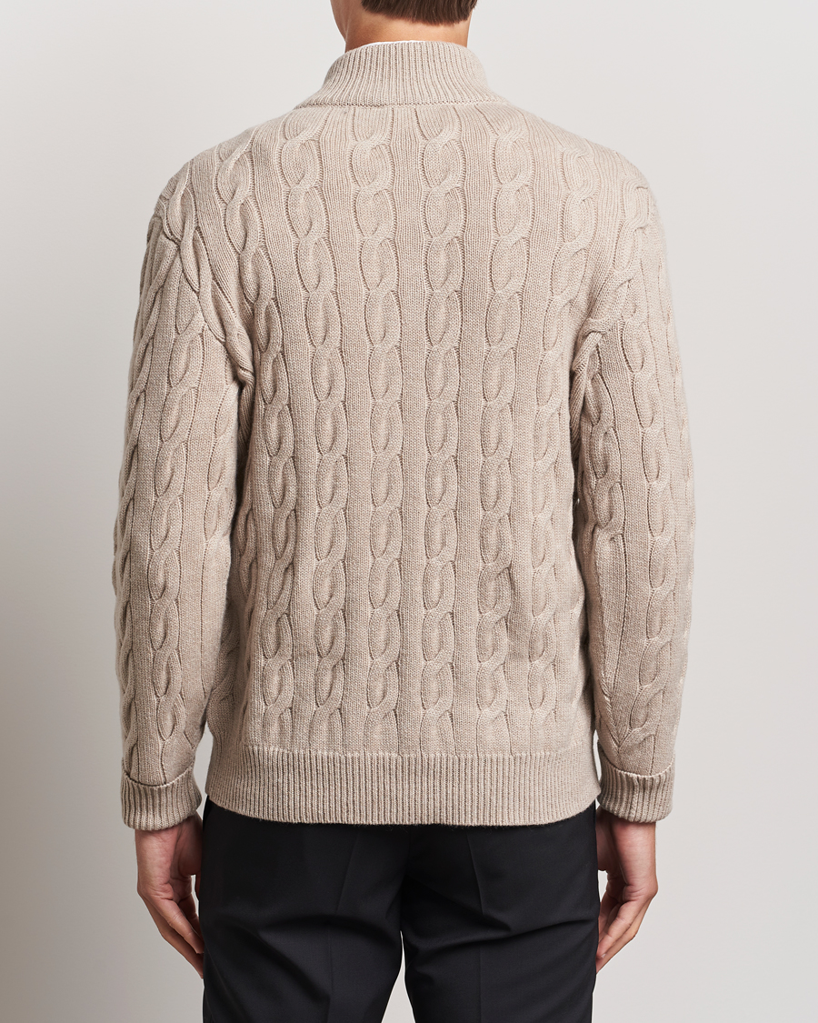 Mies | Puserot | Ralph Lauren Purple Label | Cashmere Cable Half Zip Beige