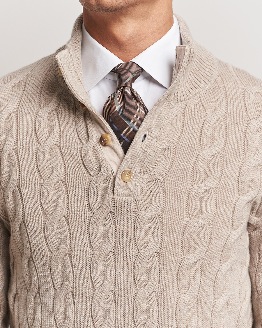 Mies | Puserot | Ralph Lauren Purple Label | Cashmere Cable Half Zip Beige