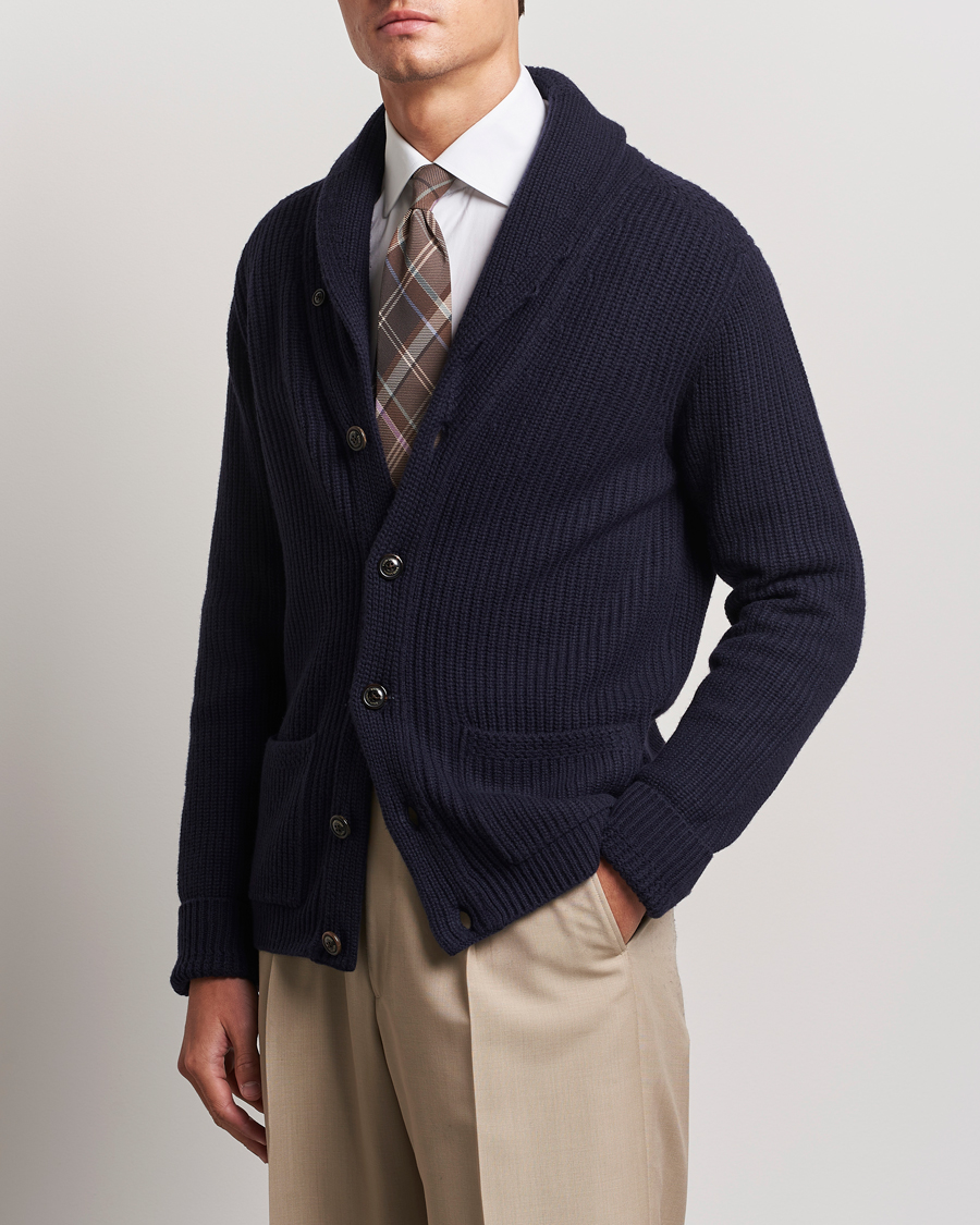 Mies | Puserot | Ralph Lauren Purple Label | Cashmere Shawl Cardigan Navy