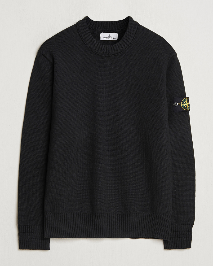 Mies | Puserot | Stone Island | Winter Cotton Knitted Crew Neck Black