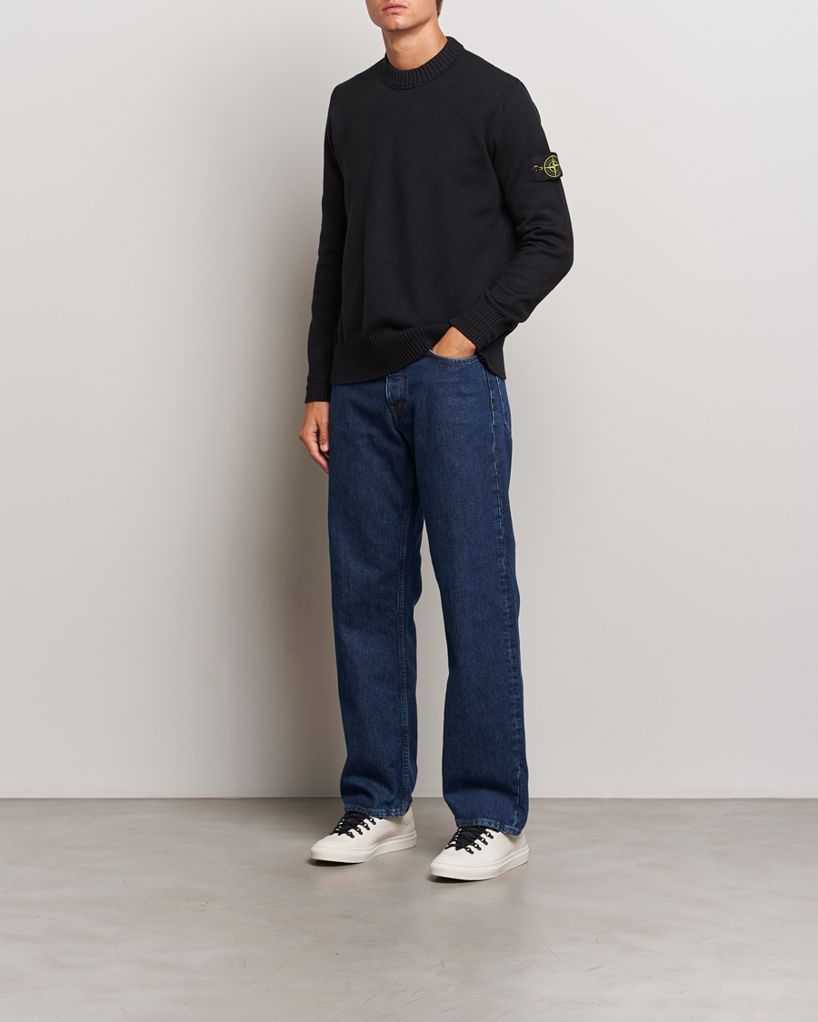 Mies | Puserot | Stone Island | Winter Cotton Knitted Crew Neck Black