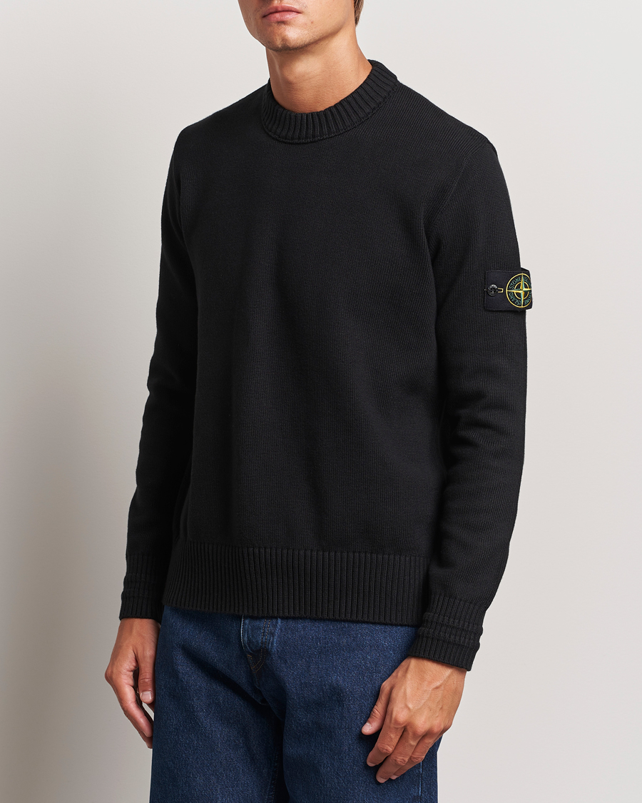 Mies | Puserot | Stone Island | Winter Cotton Knitted Crew Neck Black