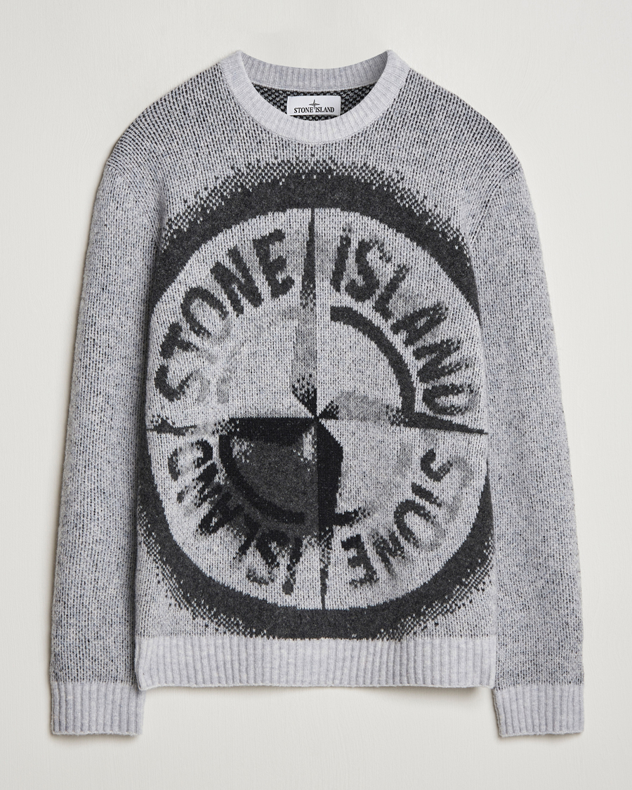 Mies | Puserot | Stone Island | Jacquard Knitted Wool Crew Neck Grey