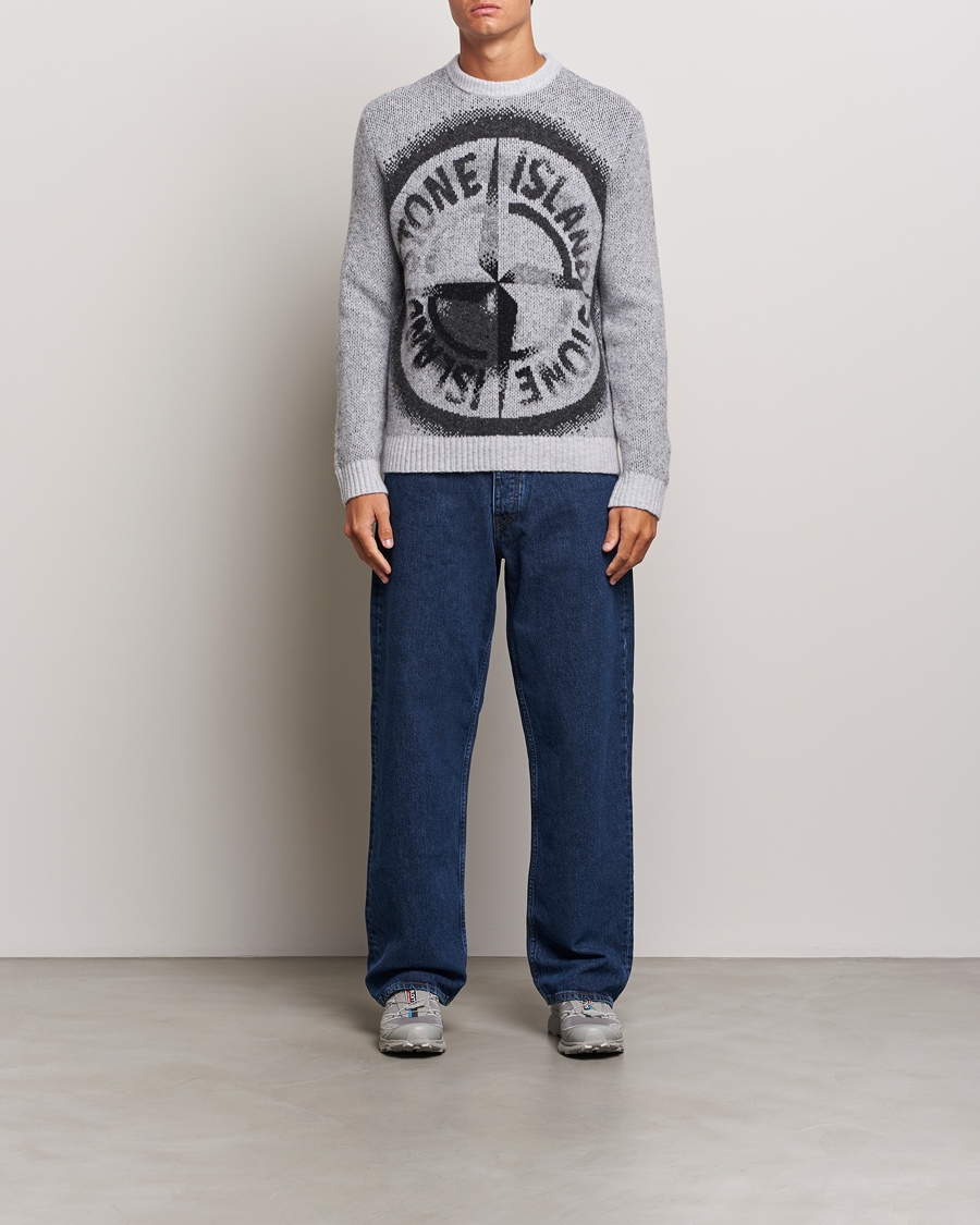 Mies | Puserot | Stone Island | Jacquard Knitted Wool Crew Neck Grey