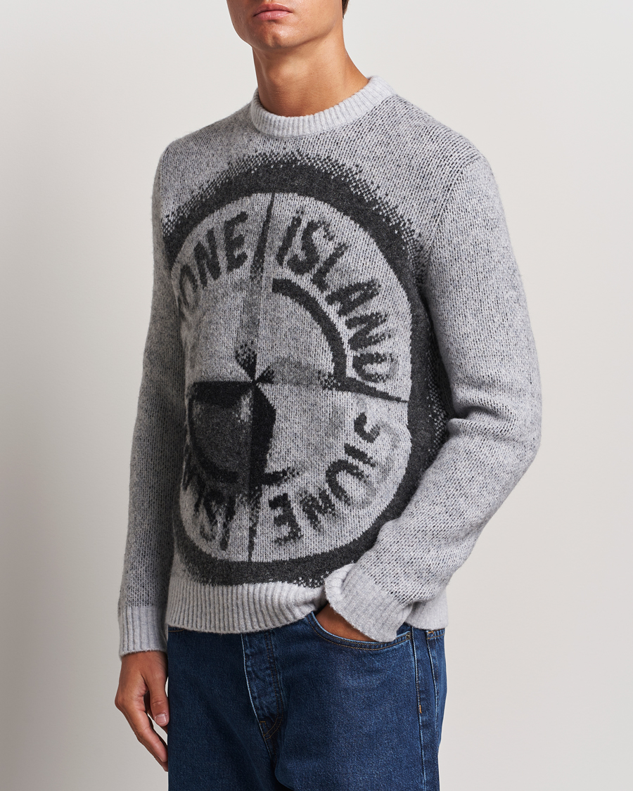 Mies | Puserot | Stone Island | Jacquard Knitted Wool Crew Neck Grey