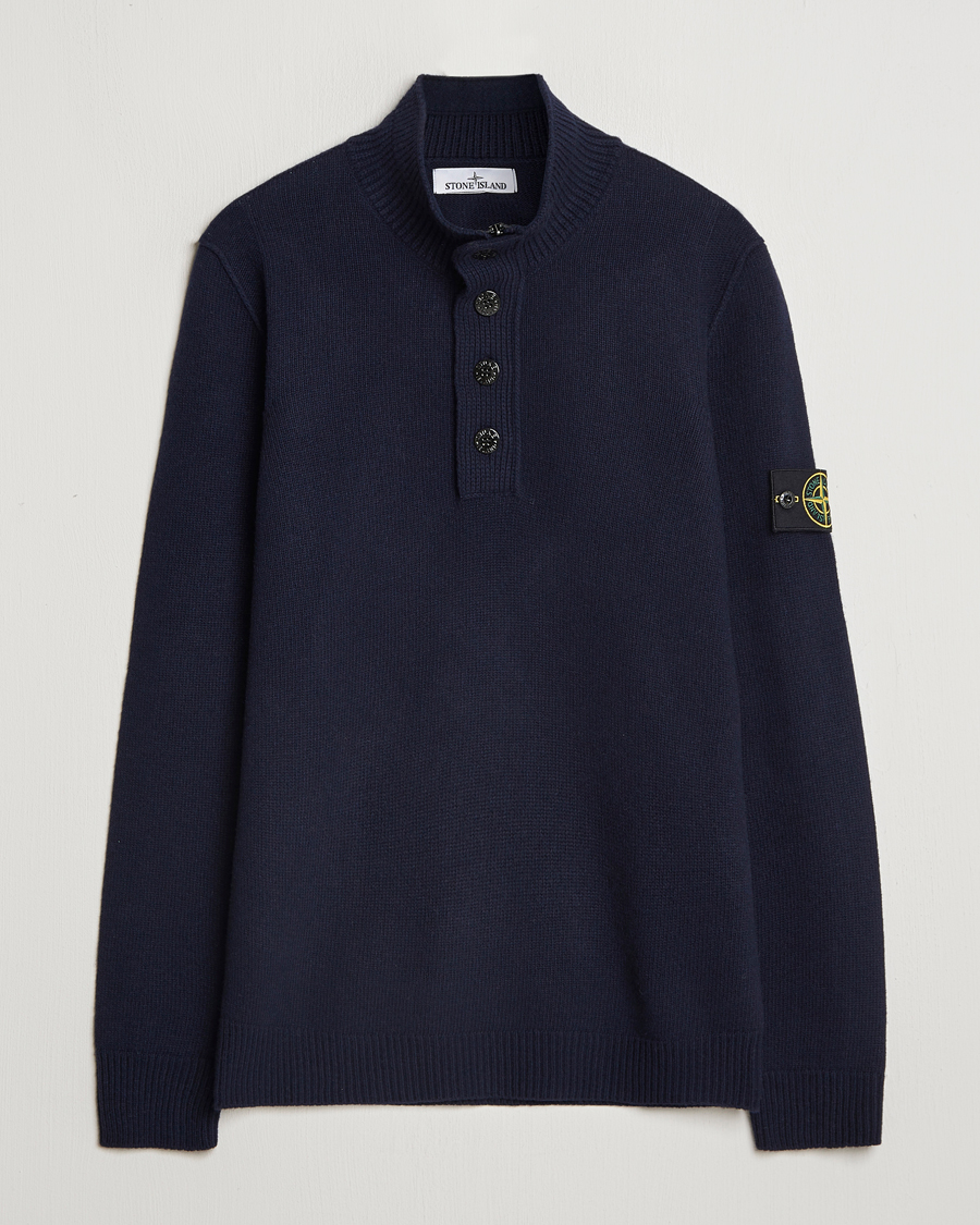 Mies | Puserot | Stone Island | Knitted Lambswool Half Button Zip Navy Blue