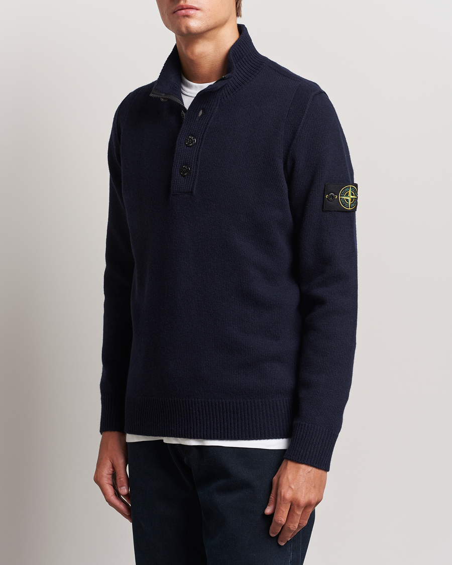 Mies | Puserot | Stone Island | Knitted Lambswool Half Button Zip Navy Blue