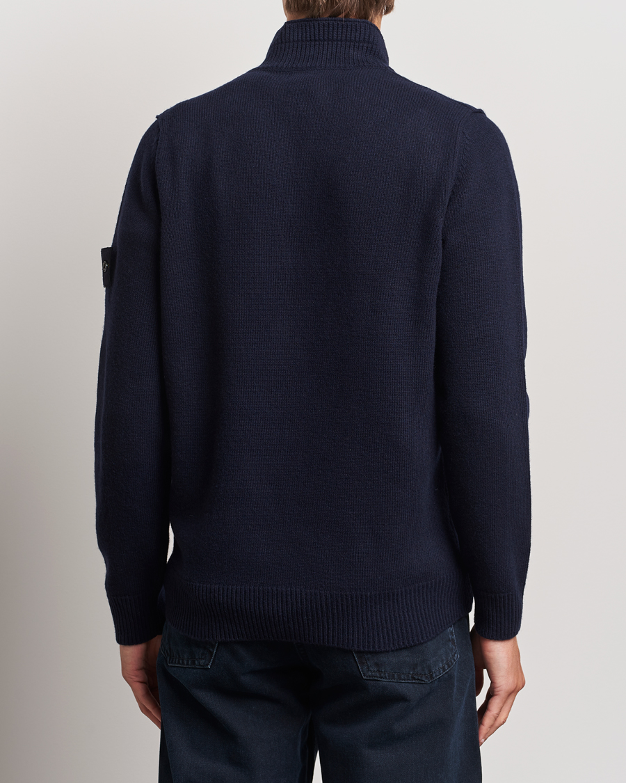 Mies | Puserot | Stone Island | Knitted Lambswool Half Button Zip Navy Blue