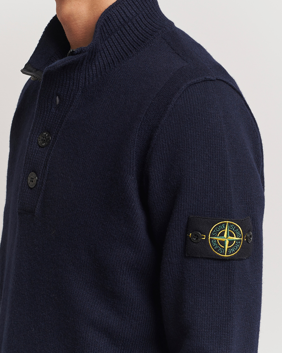 Mies | Puserot | Stone Island | Knitted Lambswool Half Button Zip Navy Blue