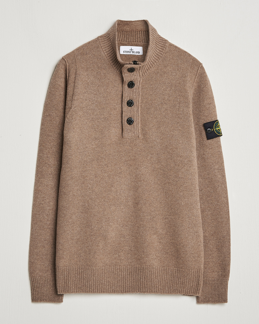 Mies | Puserot | Stone Island | Knitted Lambswool Half Button Zip Walnut