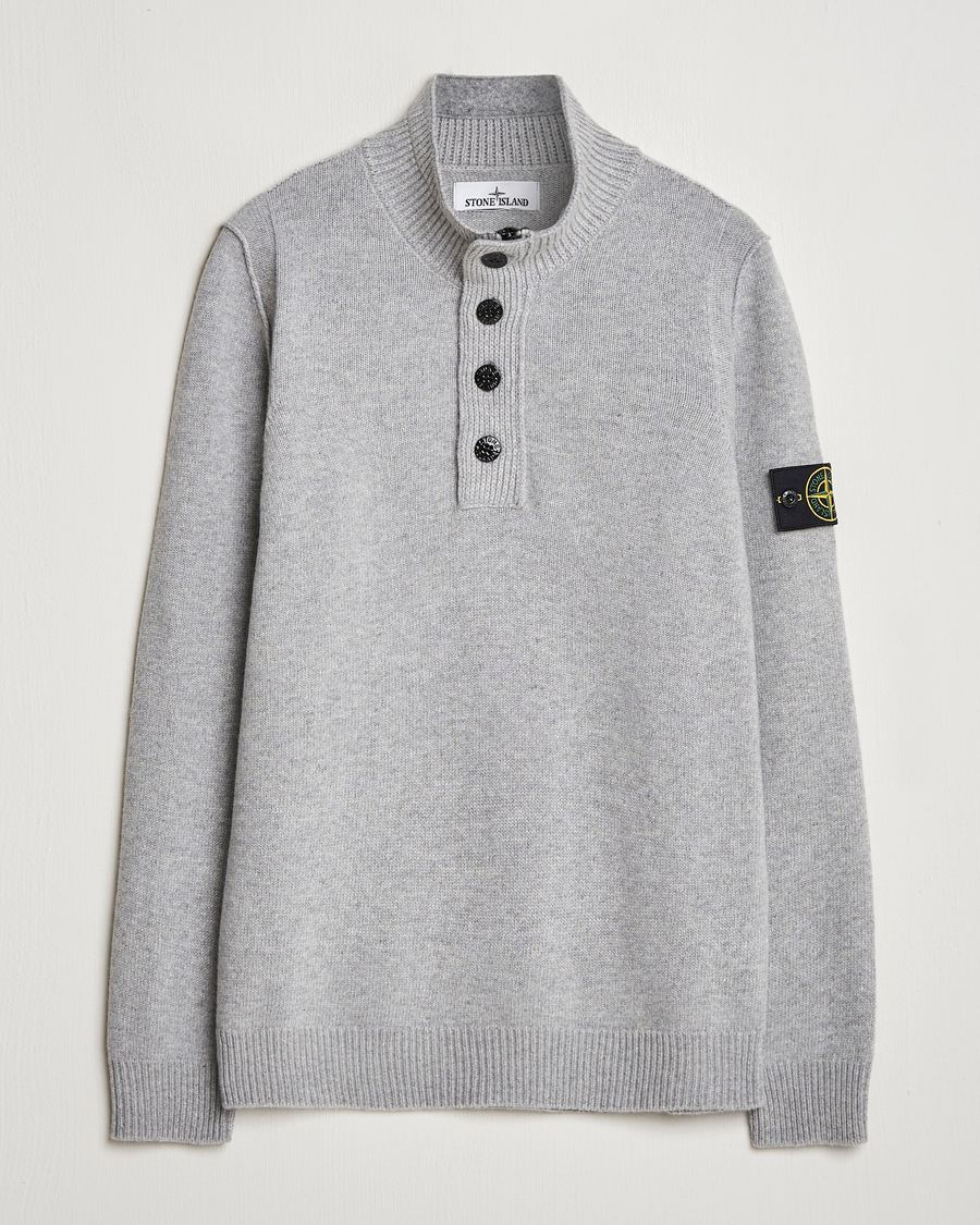 Mies | Puserot | Stone Island | Knitted Lambswool Half Button Zip Melange Grey