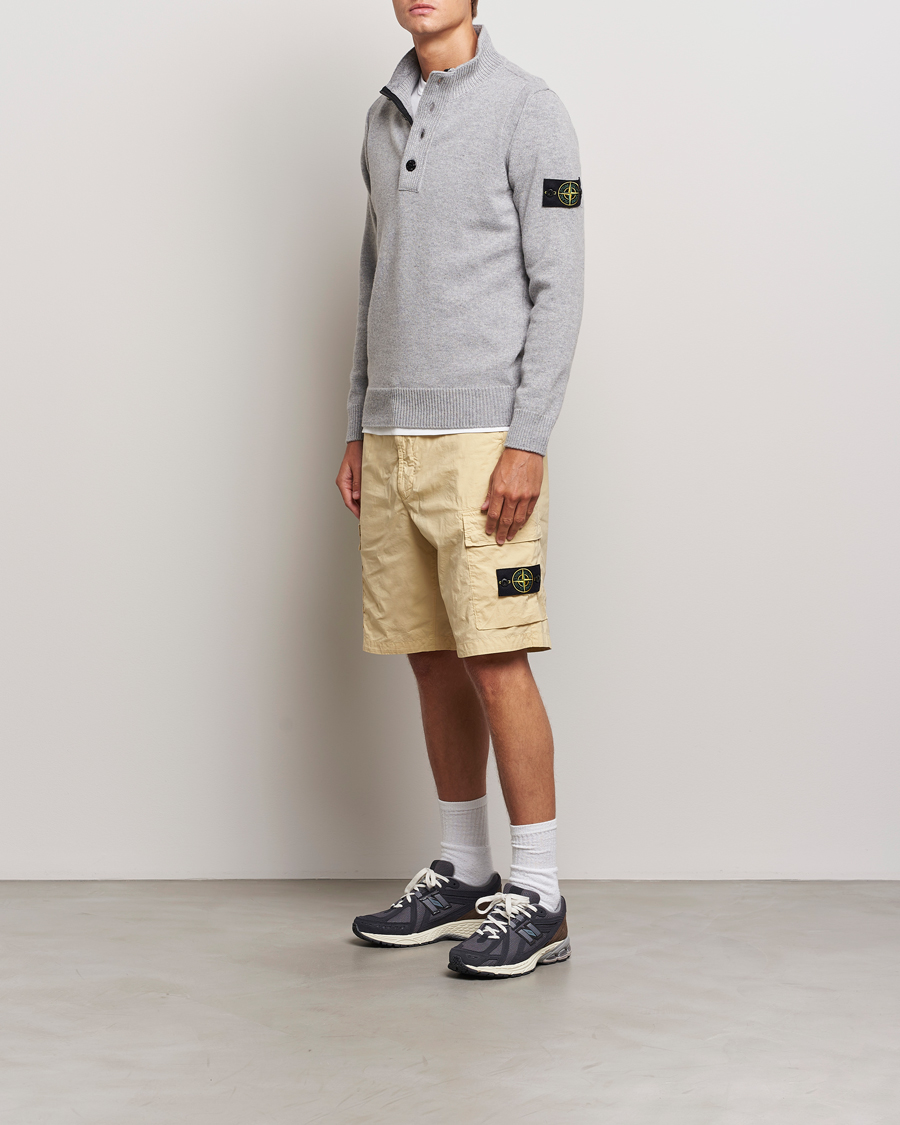Mies | Puserot | Stone Island | Knitted Lambswool Half Button Zip Melange Grey
