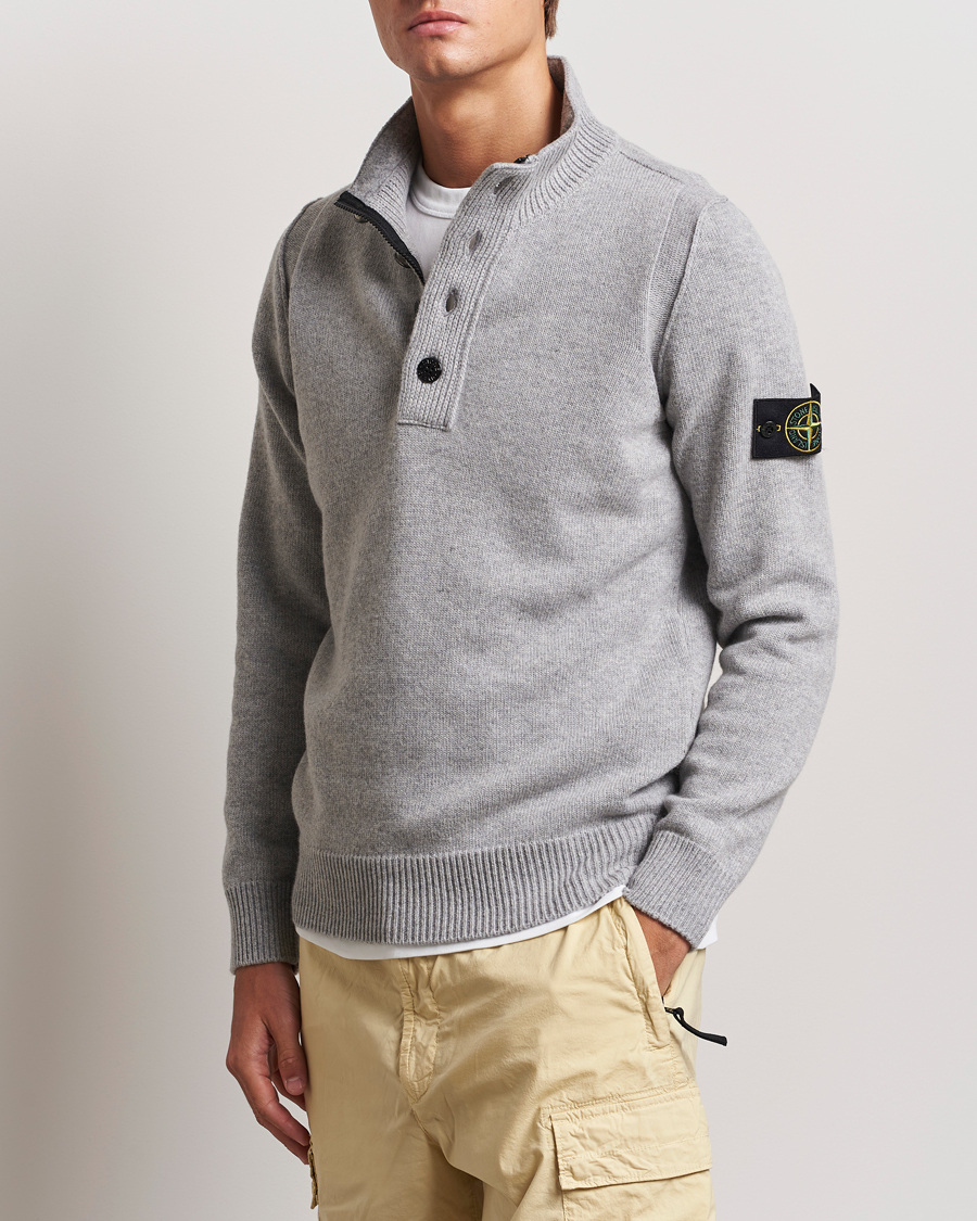 Mies | Puserot | Stone Island | Knitted Lambswool Half Button Zip Melange Grey