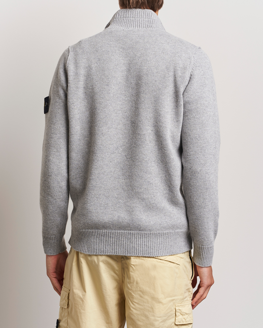 Mies | Puserot | Stone Island | Knitted Lambswool Half Button Zip Melange Grey