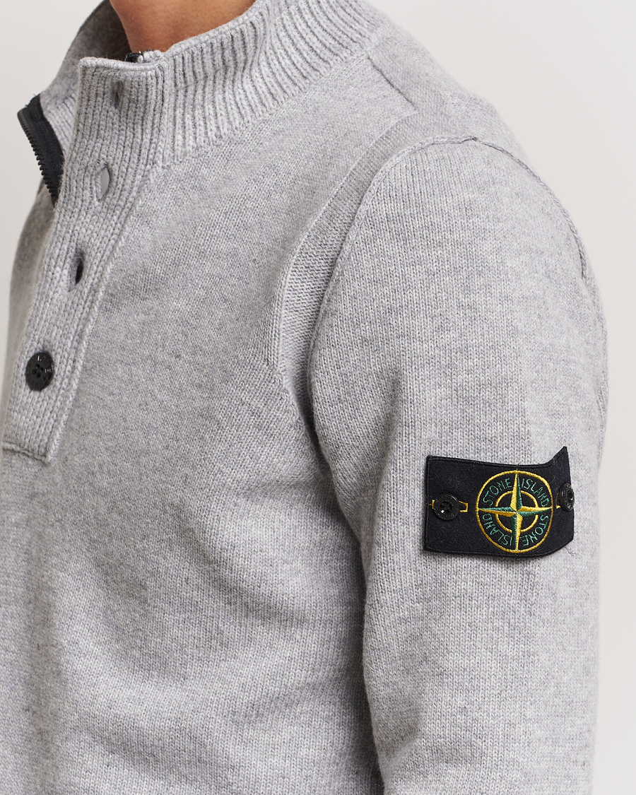 Mies | Puserot | Stone Island | Knitted Lambswool Half Button Zip Melange Grey