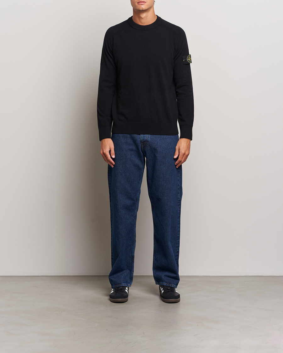Mies | Puserot | Stone Island | Cardigan Knit Geelong Wool Crew Neck Black