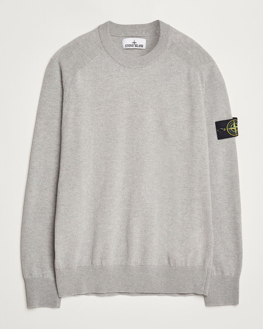 Mies | Puserot | Stone Island | Cardigan Knit Geelong Wool Crew Neck Melange Grey