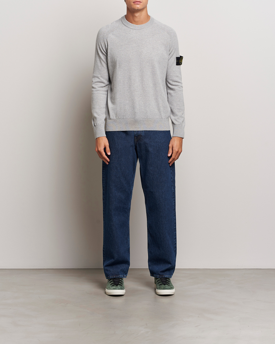 Mies | Puserot | Stone Island | Cardigan Knit Geelong Wool Crew Neck Melange Grey