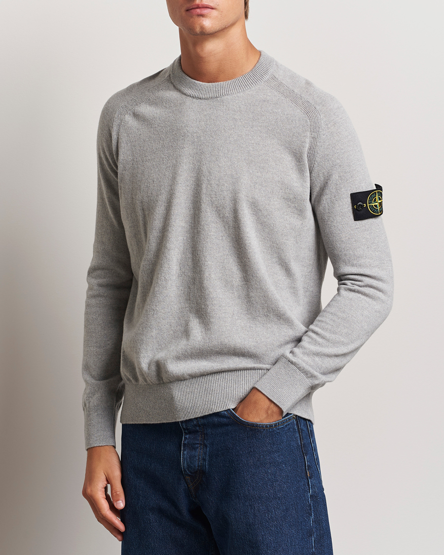 Mies | Puserot | Stone Island | Cardigan Knit Geelong Wool Crew Neck Melange Grey