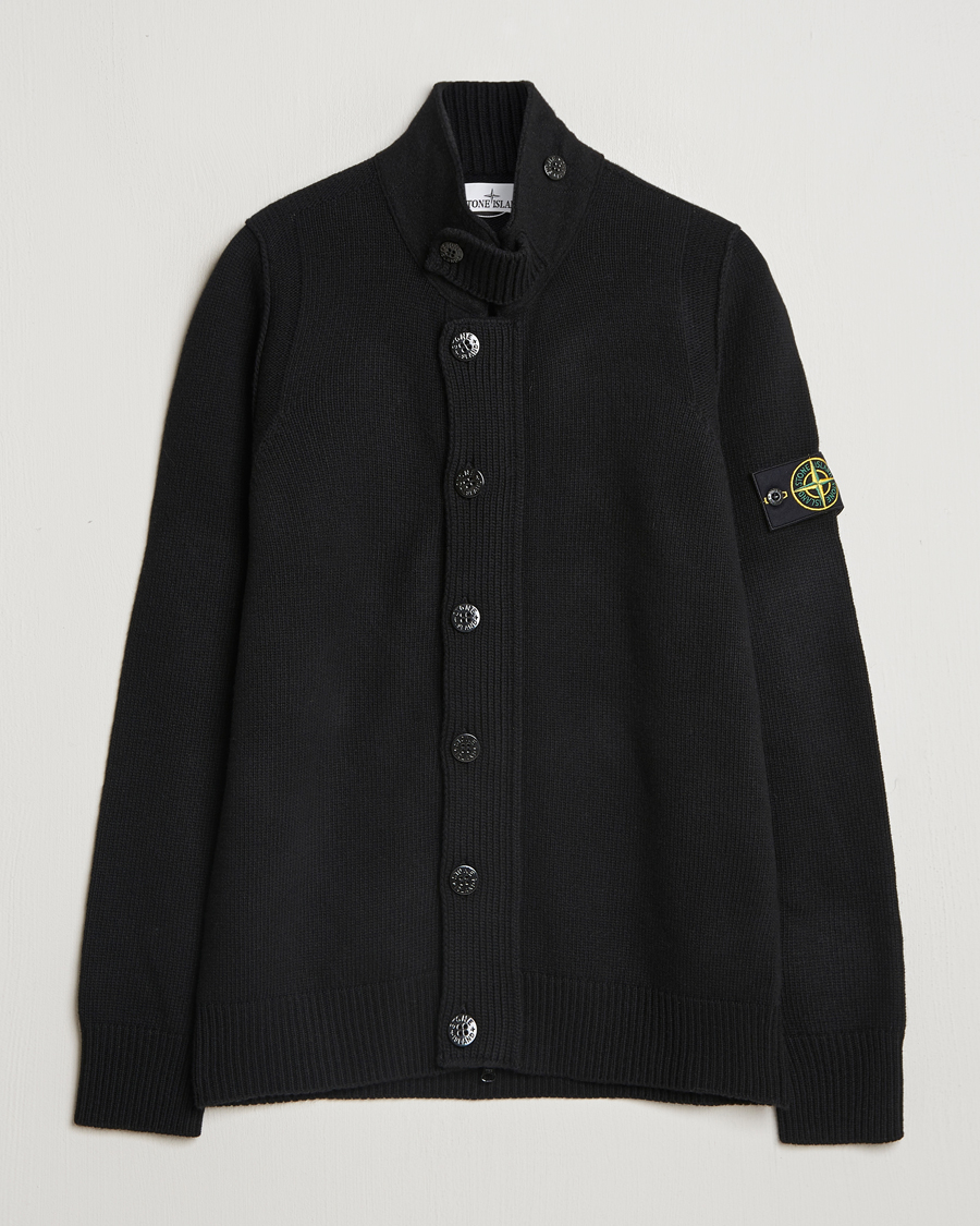 Mies | Puserot | Stone Island | Knitted Lambswool Zip Cardigan Black