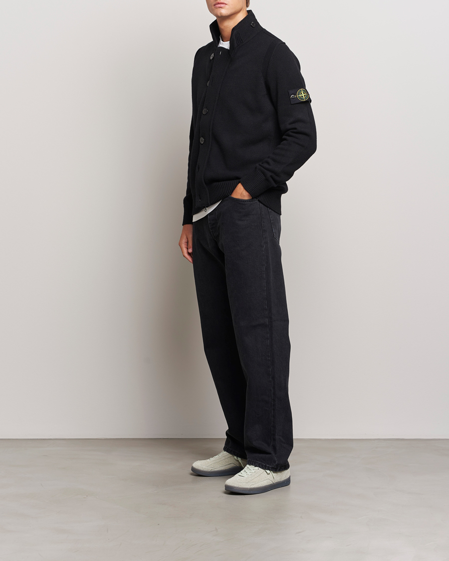 Mies | Puserot | Stone Island | Knitted Lambswool Zip Cardigan Black