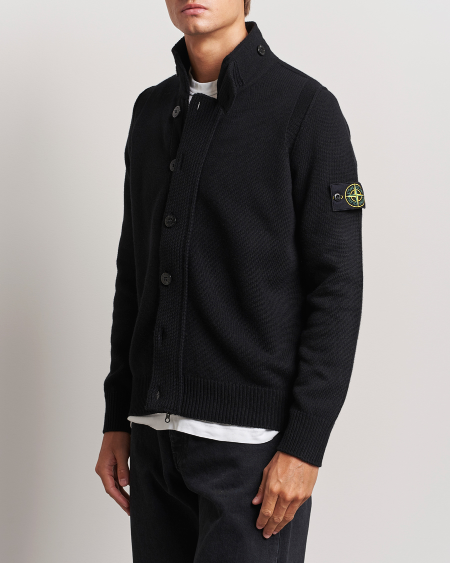 Mies | Puserot | Stone Island | Knitted Lambswool Zip Cardigan Black