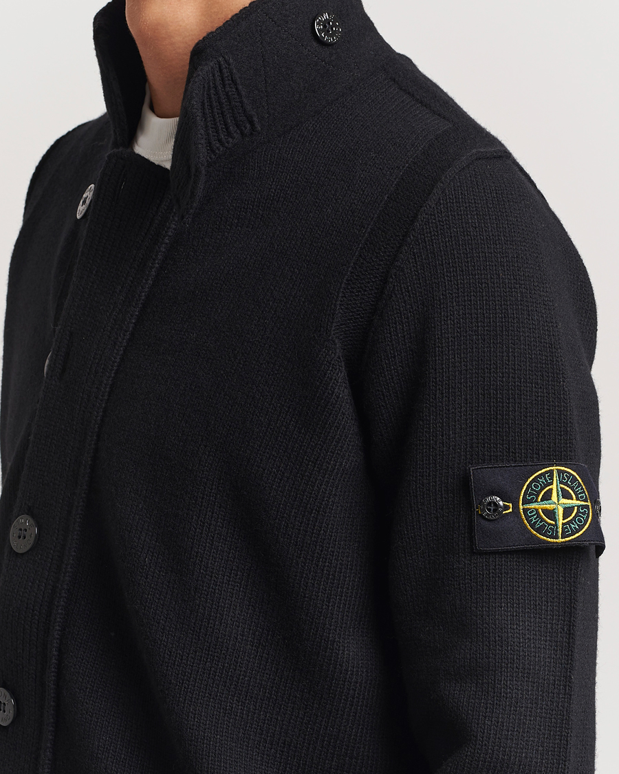Mies | Puserot | Stone Island | Knitted Lambswool Zip Cardigan Black