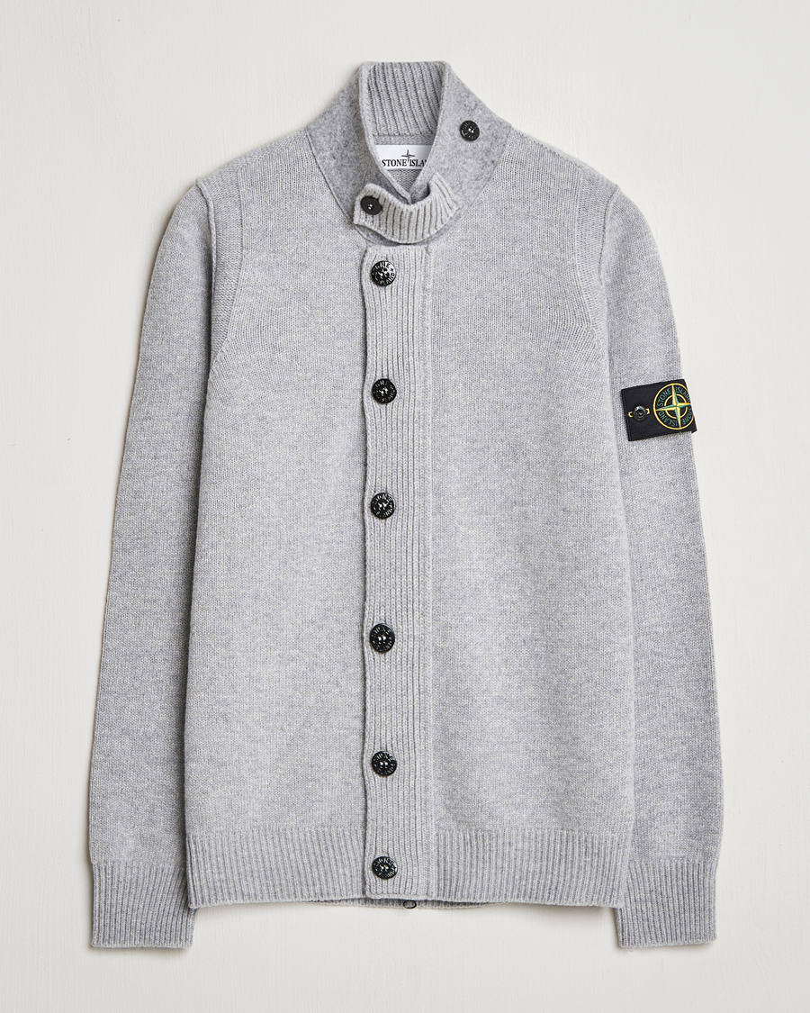 Mies | Puserot | Stone Island | Knitted Lambswool Zip Cardigan Melange Grey