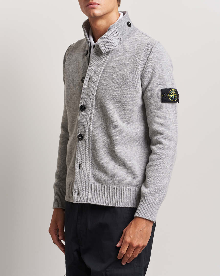 Mies | Puserot | Stone Island | Knitted Lambswool Zip Cardigan Melange Grey